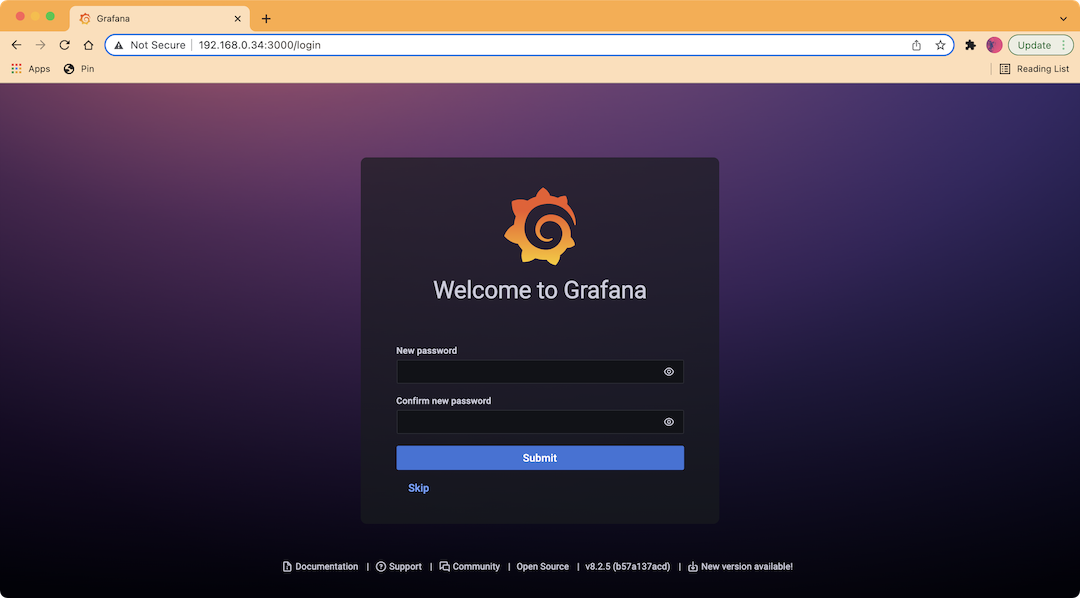 Grafana, login page