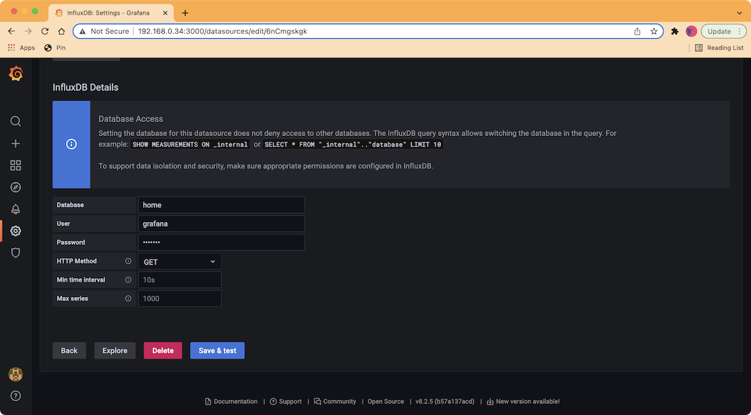 Grafana, InfluxDB details