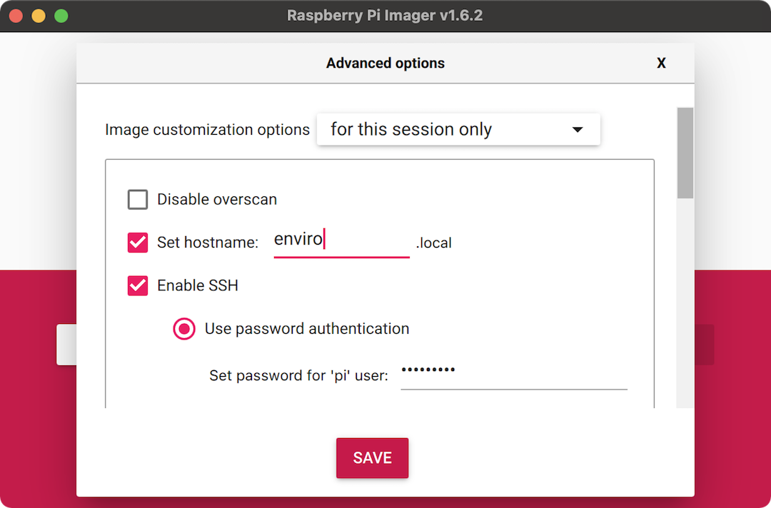 Raspberry Pi Imager, setting hostname